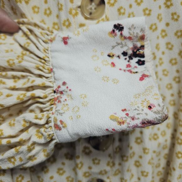 Free People Mini Dress Womens SZ M Floral Button Boho Hippie CottageCore Peasant - Picture 6 of 10